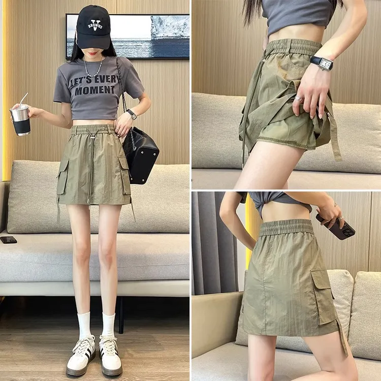 冰丝速干工装短裙女夏季薄款高腰a字显瘦半身裙美式辣妹包臀裤裙