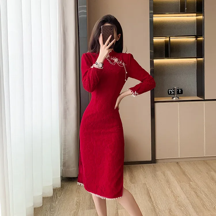 903晗丽2024年新中式国风新款改良旗袍少女年轻款礼服收腰连衣裙a