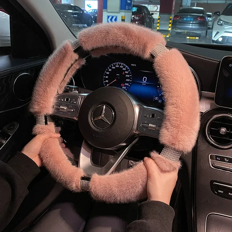 冬天镶钻汽车方向盘套冬季韩国可爱防滑女网红四季通用时尚车把套