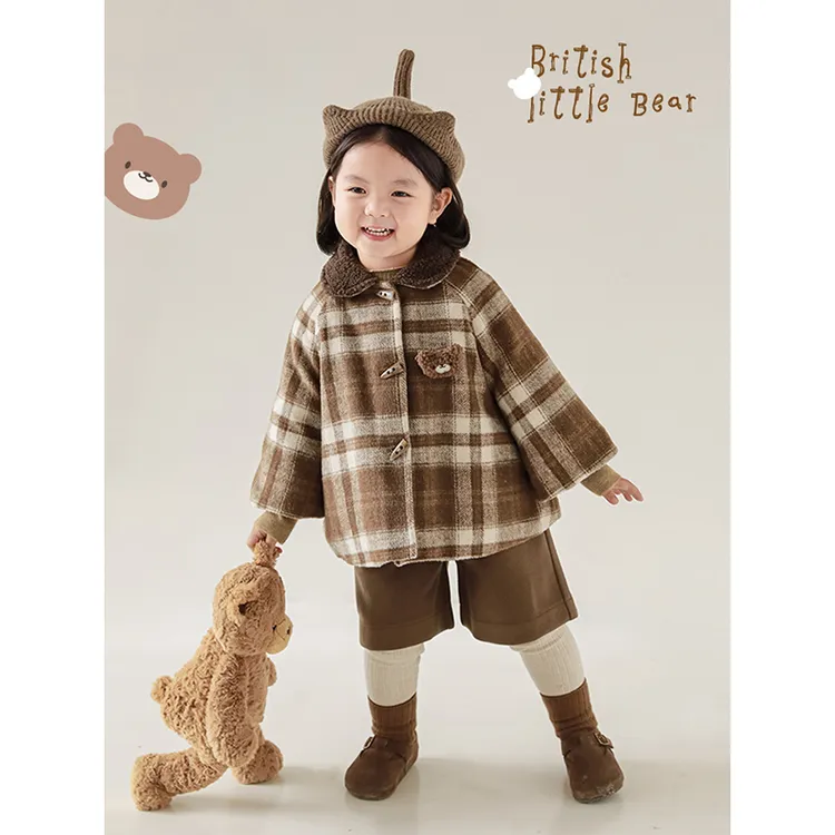 YOEHYAUL/幼悠儿童小熊格子外套女童上衣 D3293 Q1815-1 LD0075