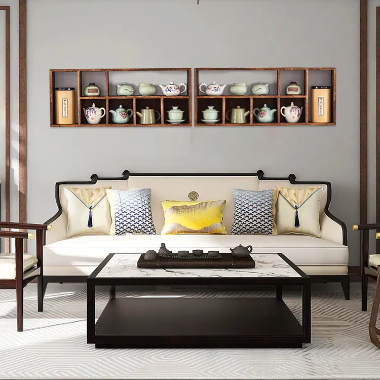 收尚博古架实木中式禅意紫砂壶架茶具架多宝阁摆件墙面置物架搁架