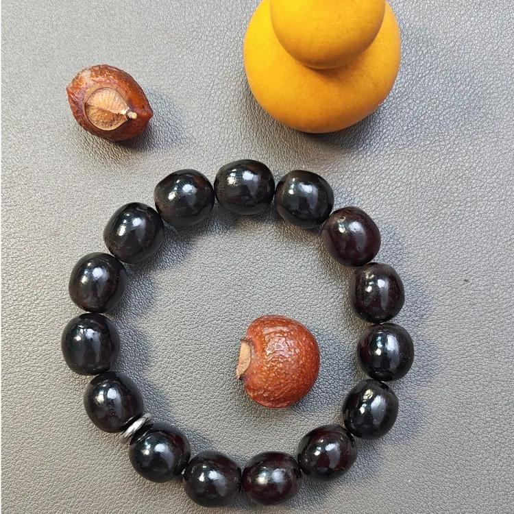 黑色无患子手串手持非金属高庄佛珠桶珠菩提子念珠油性好中国风