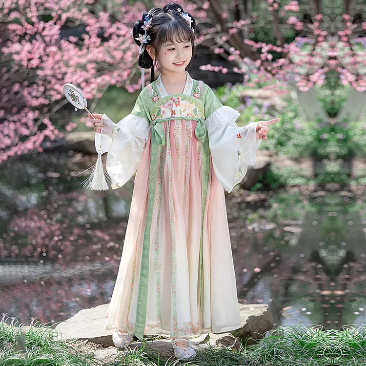 2024新款女童汉服春款小女孩高端古风粉色六一儿童唐装夏广袖襦裙