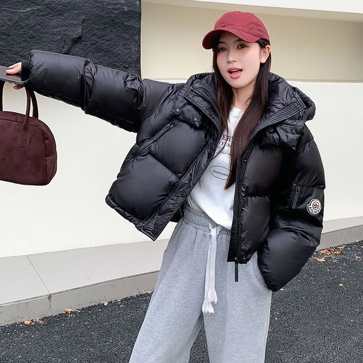 时尚韩版棉衣鸭绒羽绒服短款百搭连帽休闲加厚小个子冬季宽松