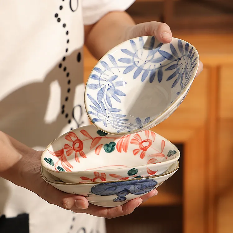 日式小菜碟前菜碟异形盘浅口碗复古手绘陶瓷盘子餐厅凉菜盘水果盘