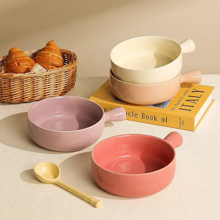 手柄碗陶瓷碗个人专用精致碗女生高颜值饭碗意面水果沙拉碗酸奶碗