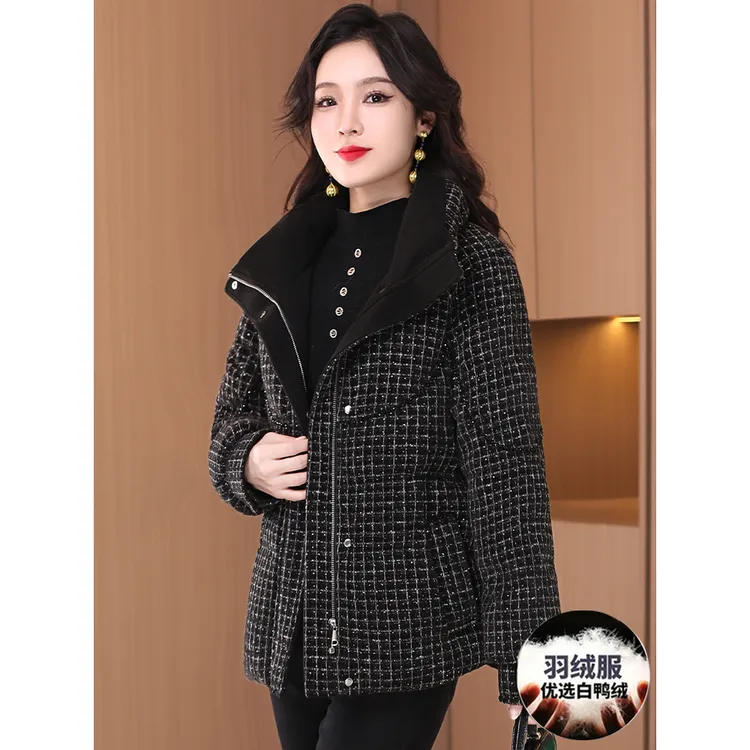 短款羽绒服女2024新款冬季时尚洋气小个子妈妈装白鸭绒香风羽绒服