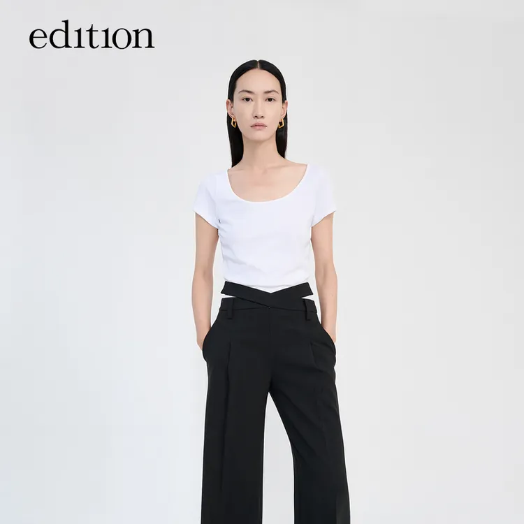 【商场同款】edition夏气质舒适白色修身T恤#EBC2TEE014