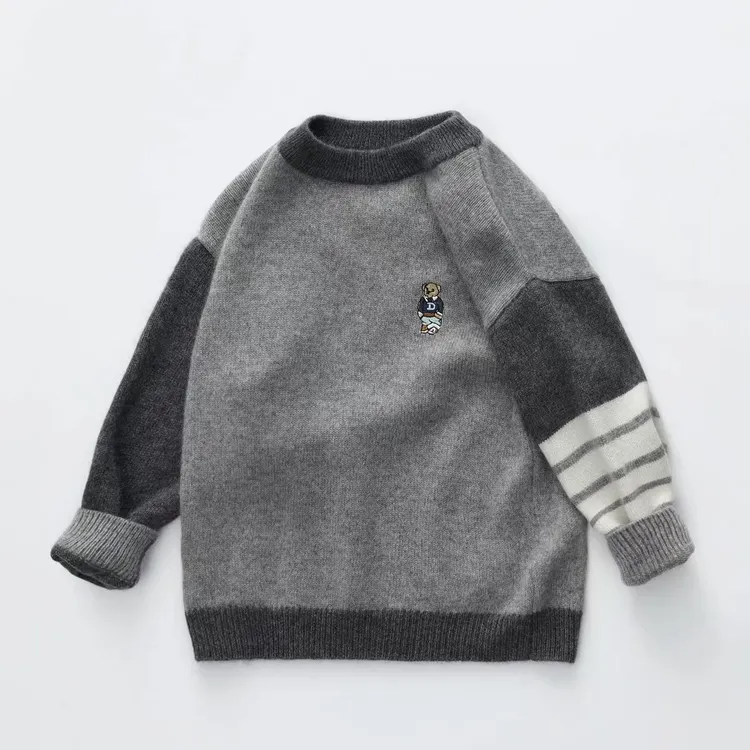 【冬款加绒加厚】男童毛衣厚款2024秋冬款韩版圆领大童针织毛线衣