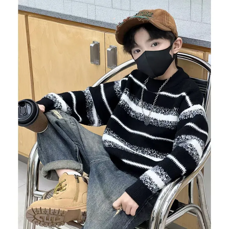 【不起球】男童加厚韩国绒2025新款秋冬针织衫套头洋气毛衣男童