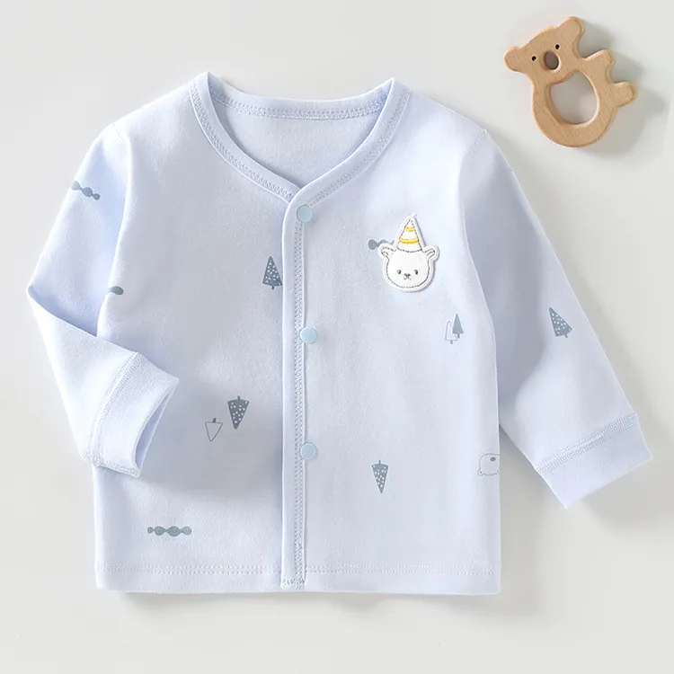 新生儿衣服纯棉春款单层婴幼儿长袖无骨打底上衣男女宝宝秋季开衫