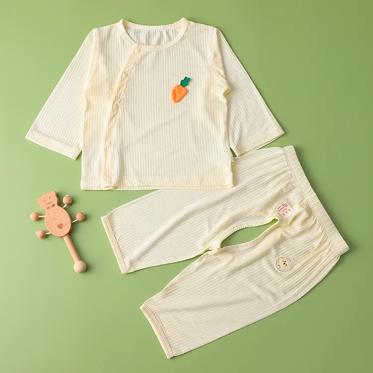 宝宝夏季薄款分体套装婴儿家居空调服长袖开裆裤子两件套防蚊睡衣