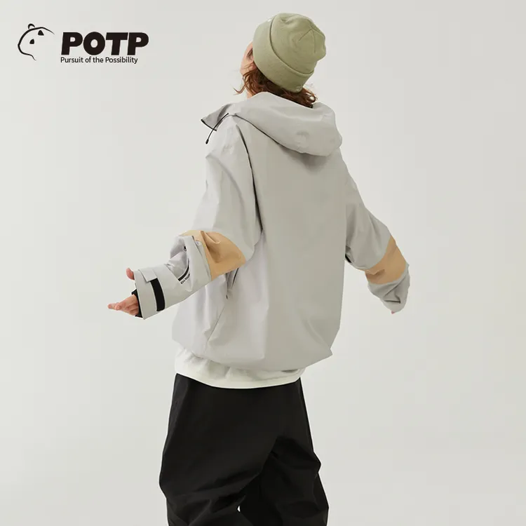 25/WINTER TICKET 灰咖拼色套头滑雪服男女通用宽松版