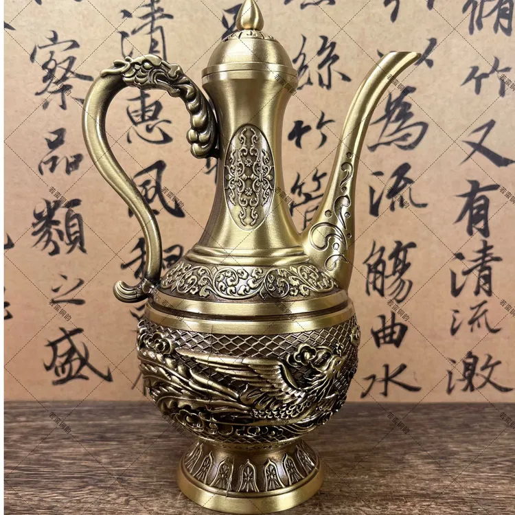 大号黄铜精致复古【龙凤酒壶高脚壶】