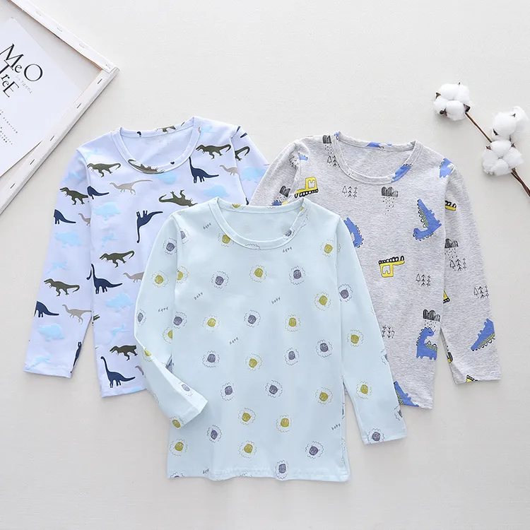 文波男童秋衣纯棉上衣单件儿童打底衫男孩莱卡修身长袖薄款春秋款