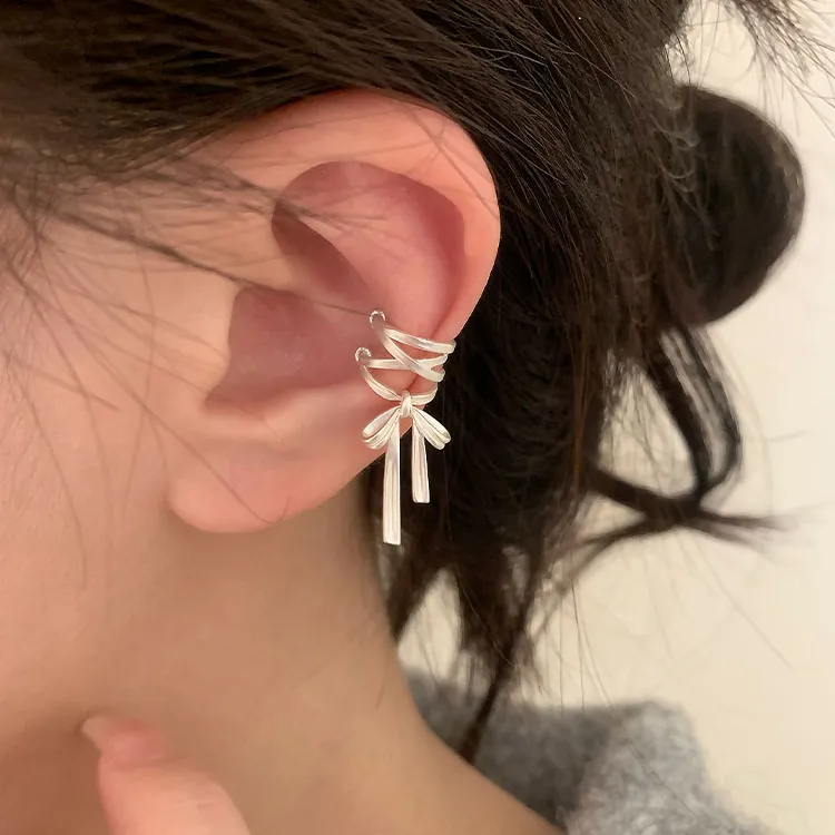 蝴蝶结丝带耳骨夹女轻奢高级感无耳洞耳夹2025新款小众设计耳饰品