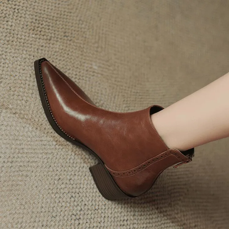 4.5cm牛皮/爆款复古短靴/中跟百搭西部靴短筒/气质马丁靴英伦风潮