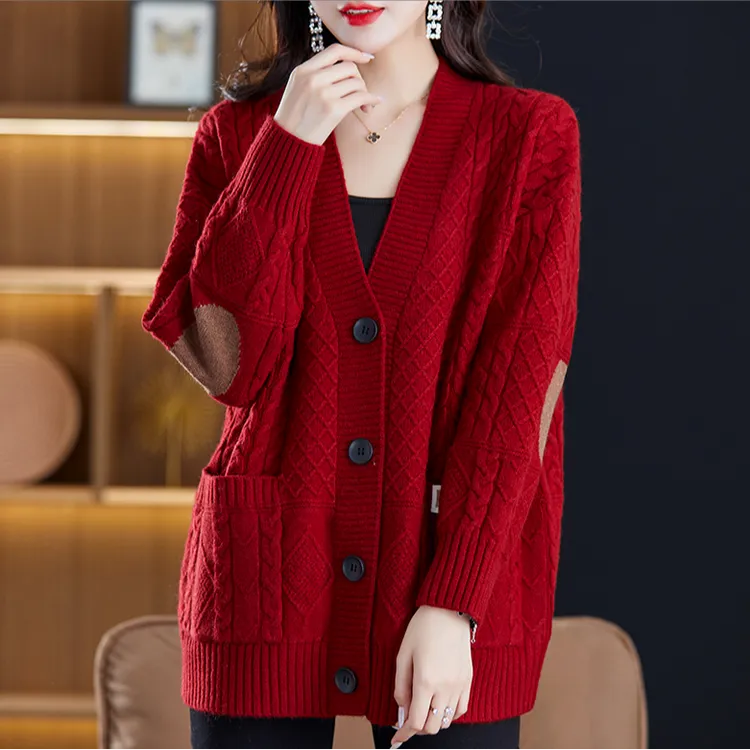 针织开衫女春秋季加厚洋气宽松外搭渐变丁达尔风肥加大码毛衣外套