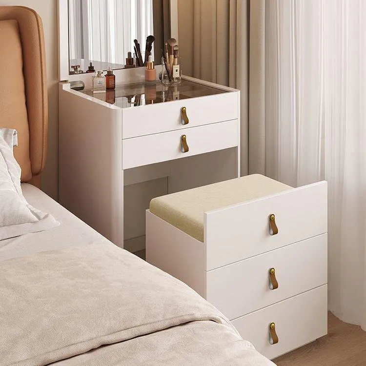 奶油白色床头柜梳妆台收纳一体卧室简约现代小户型卧室翻盖化妆桌