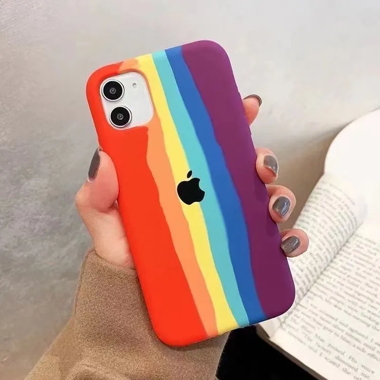 彩虹色液态硅胶适用苹果15手机壳iPhone14promax肤感13pro软12/11