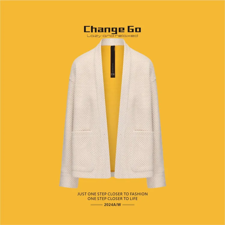 2024设计师秋冬新品男士短款廓形宽松百搭毛织复合长袖开衫外搭