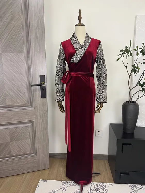 【高级丝绒撞色】藏装红色黑色博拉裙摄影写真藏式秋冬