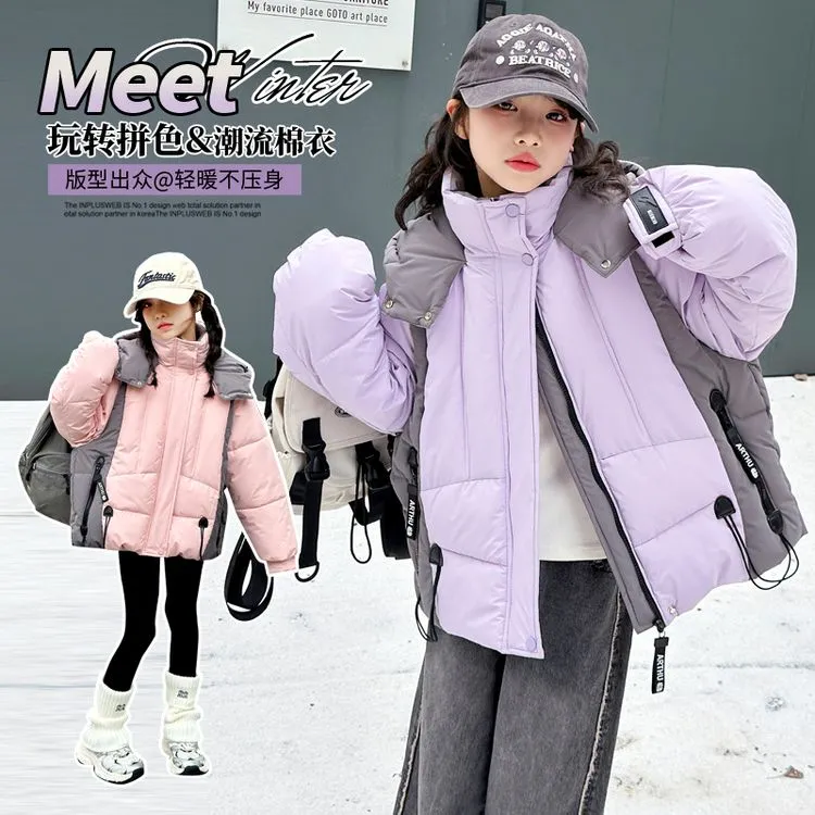 女童冬装棉服2024新款童装小女孩面包服加厚时尚棉衣儿童冬季棉袄