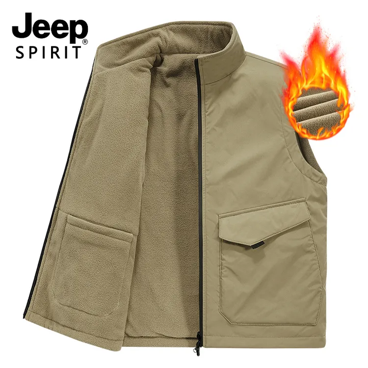 Jeep吉普男士两面穿抓绒棉马甲冬季休闲多口袋背心无袖外套