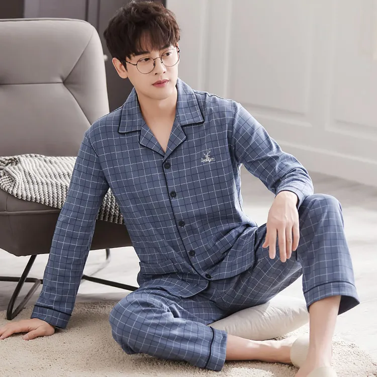 2025新款100%纯棉长袖春秋男士睡衣中老年全棉中年爸爸秋冬季套装