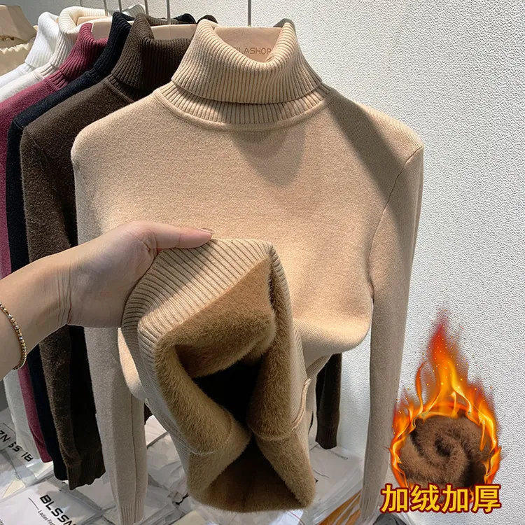 20QD0539一体绒毛衣女加绒2025秋冬新款洋气内搭上衣高领打底衫潮