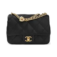全新未使用 Chanel/香奈儿 24P黑金荔枝牛爱心调节扣方胖子包袋