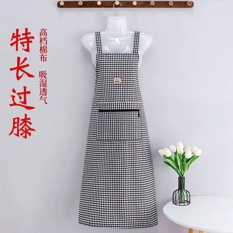 加长夏季围裙薄款透气家用厨房做饭耐磨棉布罩衣商超工厂工作服女