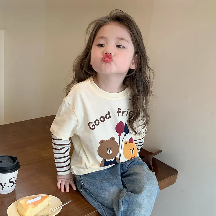 女童t恤春秋2024新款儿童洋气秋季长袖上衣女宝宝秋装纯棉打底衫T