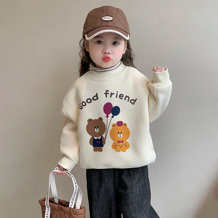 女童网红假两件加绒卫衣儿童时髦洋气冬季半高领运动上衣新款宝宝