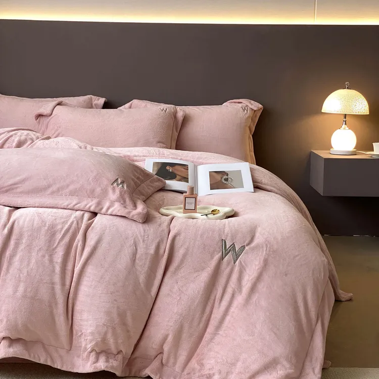 高定245克全消光保暖云柔牛奶绒四件套床单款加密导电丝细腻顺柔