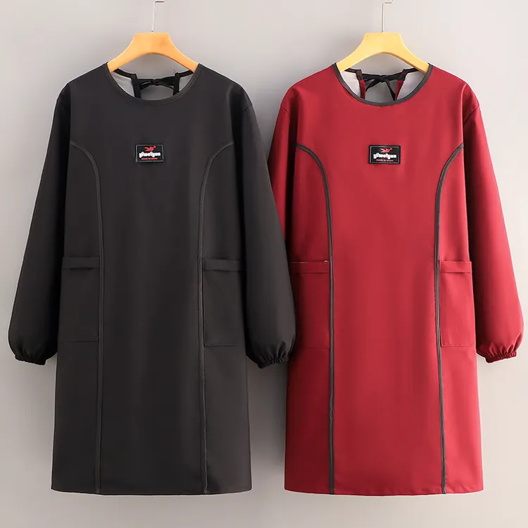 纯色长袖罩衣防水围裙女厨房做饭防油耐脏男女同款上班干活工作服