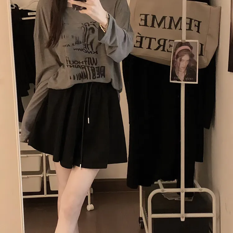 灰色阔腿短裤大码胖mm高腰a字显瘦休闲裤女小个子芭蕾风百褶裙裤