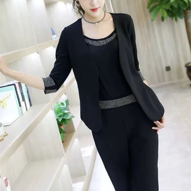 洋气休闲新款韩版气质修身显瘦时尚纯色西装春夏西服三件套5695  