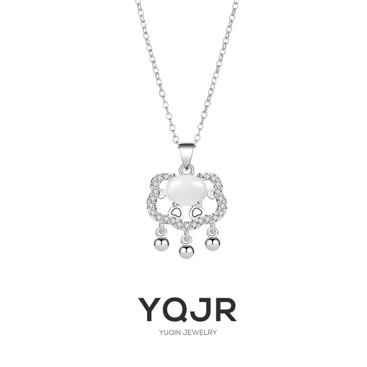 YQJR 钛钢项链 祥云如意平安锁项链女国风气质长命锁高级感锁骨链