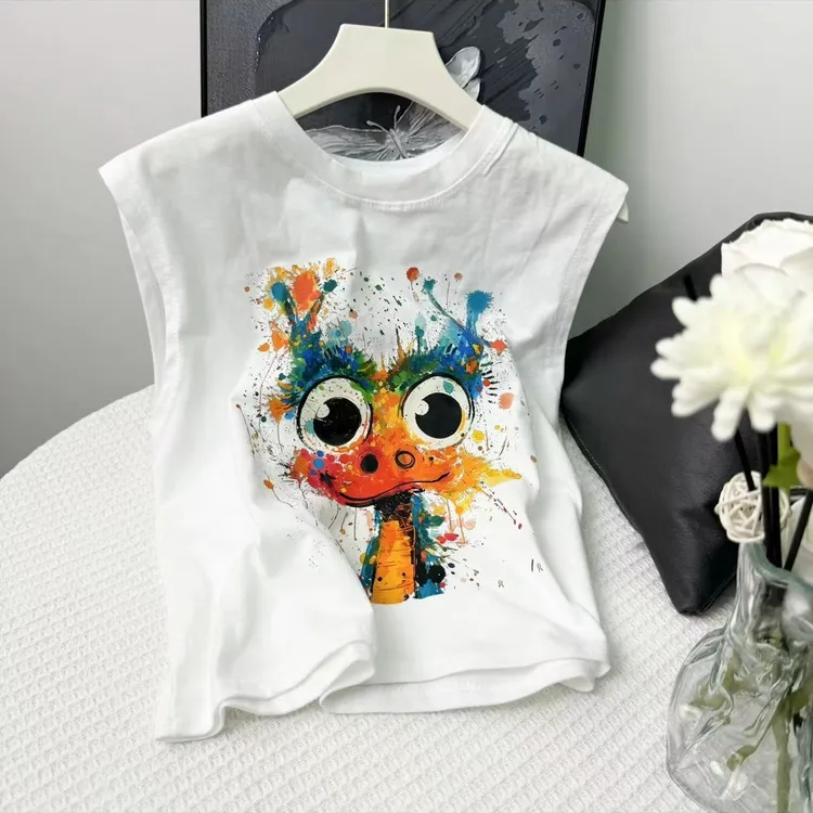 儿童节t恤百搭时尚宽松无袖个性潮流纯棉白色网红韩版圆领背心