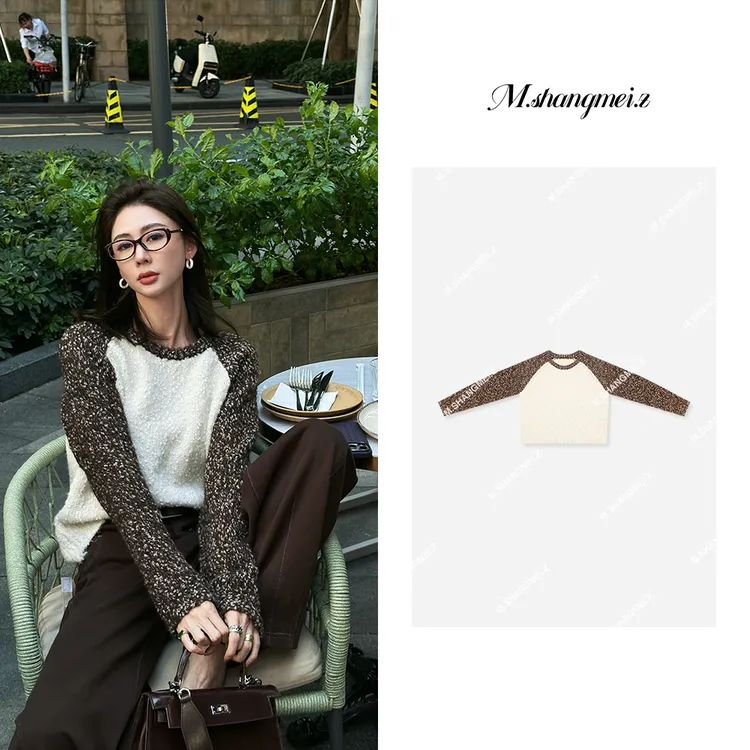 M.SHANGMEI.Z/沐熙【繁花点纱】美大哥毛绒时尚保暖撞色毛衣X090969