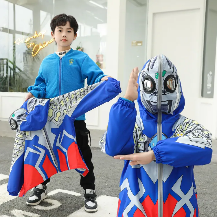 男童奥特闪灯外套2024秋冬新款中大童风衣加绒可拆卸冲锋衣眼镜