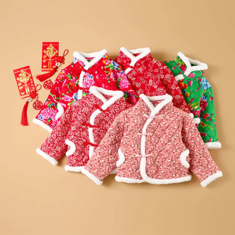 女童东北大花布棉袄冬季宝宝拜年衣服加厚男女童新年唐装民族棉衣