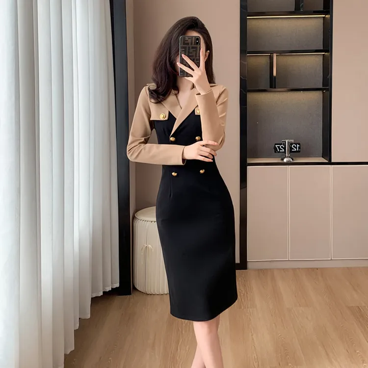 高贵轻奢女装秋冬职业连衣气质高级感名媛修身收腰西装裙包臀裙