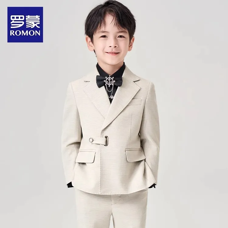 Romon/罗蒙儿童西装套装男童礼服男孩生日白色西服花童钢琴演出服