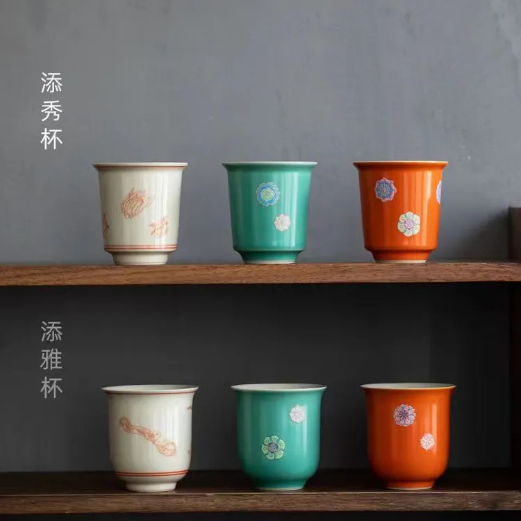 日式松石绿大号主人杯家用陶瓷功夫茶杯闻香杯品茗杯手握单杯创意