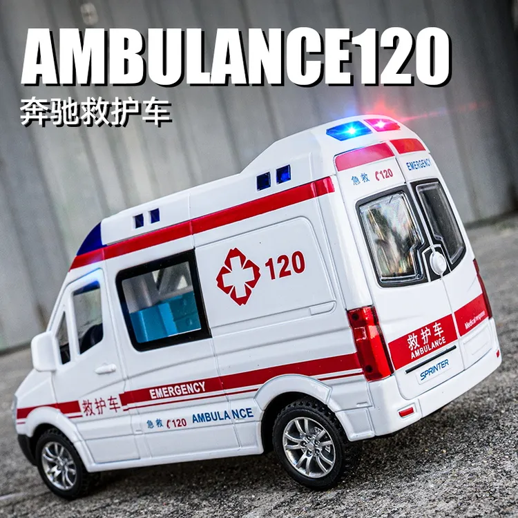 救护车人偶版合金汽车模型男孩玩具仿真汽车模型收藏摆件可开门