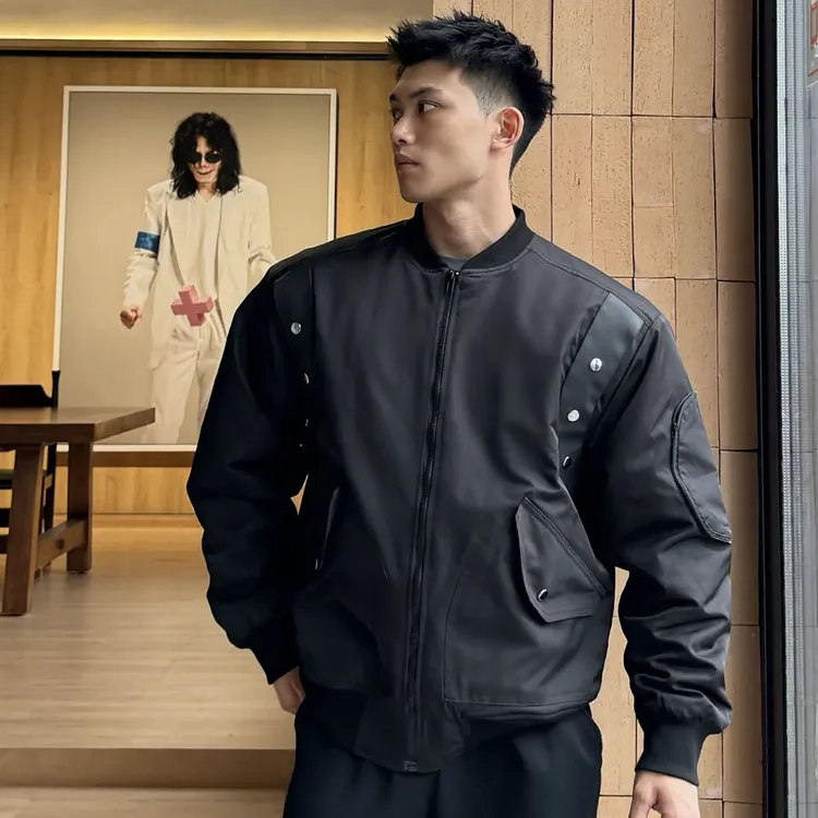 BXLT铆钉外套刺绣运动健身防风防水尼龙秋冬休闲男女加绒飞行夹克