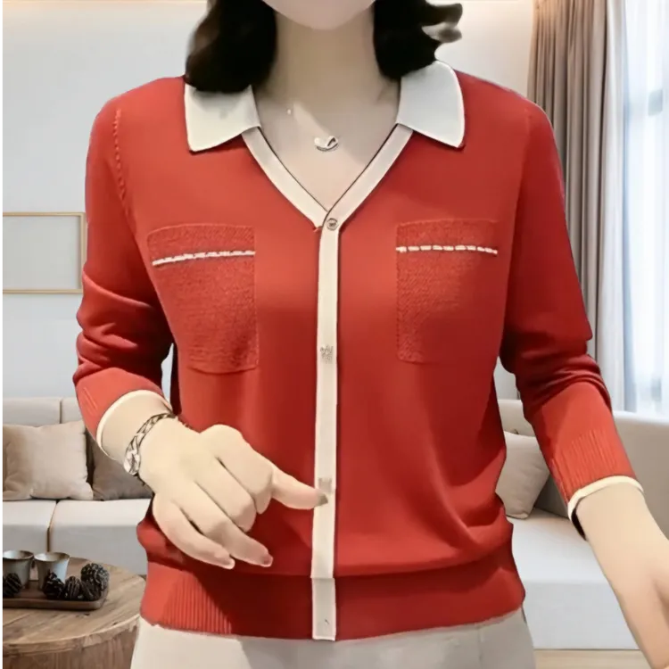 天丝针织衫女中年妈妈装2025秋冬新款减龄显瘦长袖女士打底小衫