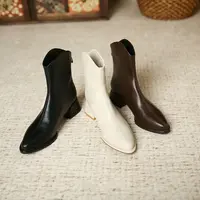 3321-1法式尖头小短靴2024新款秋冬时尚百搭复古粗跟瘦瘦靴子